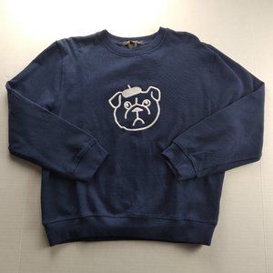 FRENCH CONNECTION Women's Crew Neck Sweatshirt Navy Blue with Bulldog Embroidery